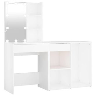 Berkfield Home LED Dressing Table with Cabinet White Engineered Wood