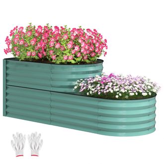 OUTSUNNY 2-Tier Galvanised Raised Garden Bed with Safety Edging - Bright Green | TJ Hughes