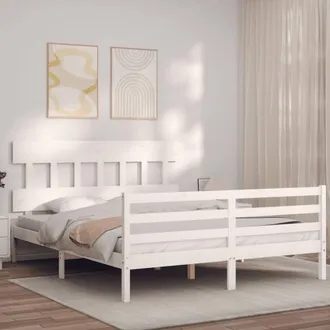 Berkfield Home Bed Frame with Headboard White 160x200 cm Solid Wood