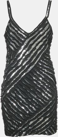 Roberto Cavalli Black Silk Distressed Sequin Mini Dress