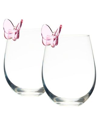 Godinger Set Of 2 Butterfly Stemless Wine Glasses