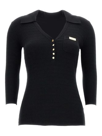 Elisabetta Franchi Fitted Black Ribbed V-Neck Top