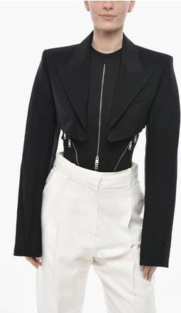 MUGLER Twill Cropped Blazer with Padded Shoulders size 42