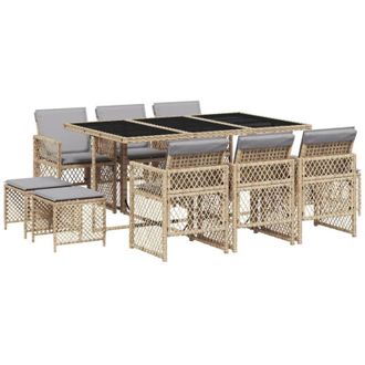 vidaXL Set Comedor De Jard&iacute;n 11 Pzas Con Cojines Rat&aacute;n Sint&eacute;tico Beige Vidaxl