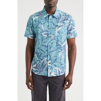 Dark Seas Webster Floral Short Sleeve Cotton Buttion-Up Shirt in Blue at Nordstrom, Size Medium