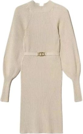 Twinset Gebreide Jurk - Dames - Kleedjes - Beige - M - Wol - Kleedjes
