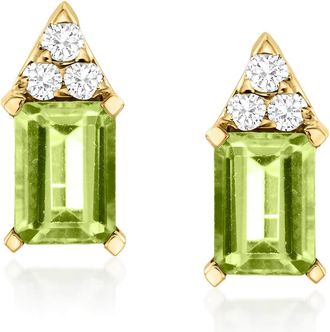 Ross-Simons Peridot and. Diamond Earrings in 14kt Yellow Gold