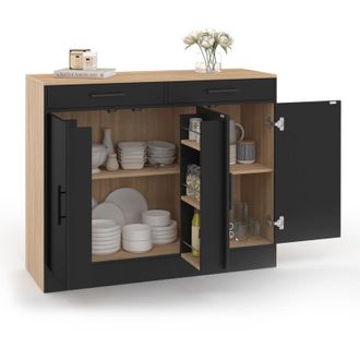 IDMarket Cassettiera bassa da 110 cm ALTO con contenitori effetto faggio e nero