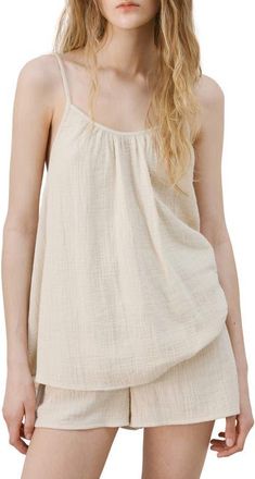 Mango Cotton Gauze Pajama Top in Ecru at Nordstrom, Size Medium