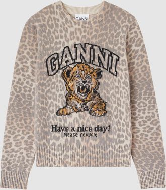 Ganni Pull Graphic Wool Tiger Almond Milk