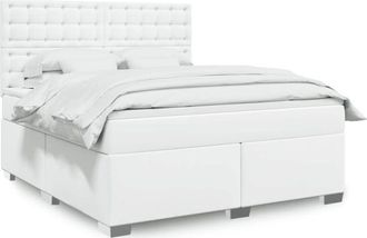 vidaXL Vidaxl - Cama Box Spring Con Colch&oacute;n Cuero Sint&eacute;tico Blanco 180x200 Cm