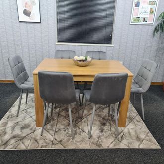 Kosy Koala Kosy Koala - Dining Table and 6 Chairs With Bench Oak Effect Wood 6 Grey Velvet Chairs Dining Room