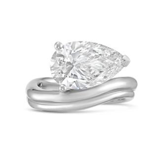 Diana M. Jewels Platinum Lab grown 12.00 ct pear cut diamond ring with a wavy band