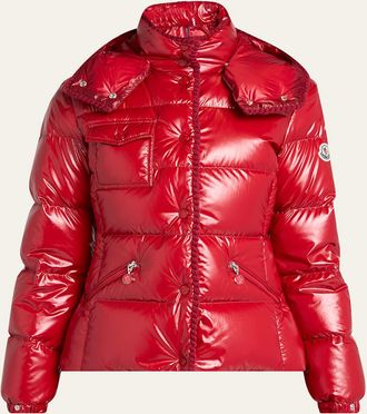 Moncler Glareins Hooded Short Down Jacket with Braided Trim