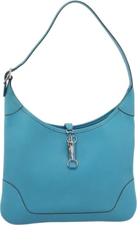 Herm&egrave;s Trim Clemence Blue Leather Handbag (Pre-Owned)
