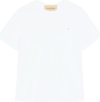 Valentino Cotton T-Shirt With Vgold - Heren - T-shirts - Wit - M - Katoen - Tops