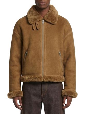 Ami Brown Solid Leather Jacket