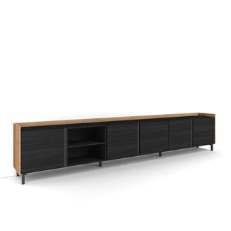 Skraut Home Skraut Home - Mueble Tv, Televisi&oacute;n, Muebles De Sal&oacute;n, Almacenaje, 309x35x61cm, Para Tv Hasta 80, Dise&ntilde;o Industrial, Estilo Moderno, Negro Y Roble
