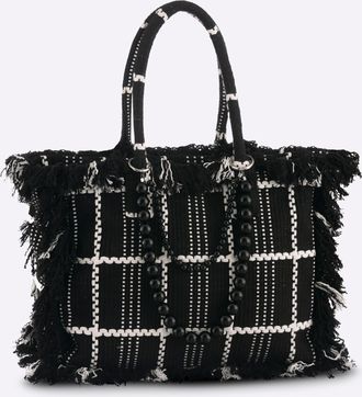 Heine Shopper HEINE, Damen, Gr. B/H/T: 37cm x 32cm x 15cm, schwarz, wei&szlig;, Microfaser, Textil, gemustert, kariert, mehrfarbig, Taschen Shopper