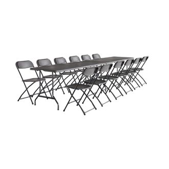 Sweeek Set de 2 mesas + 12 sillas plegables port&aacute;tiles para eventos, gris