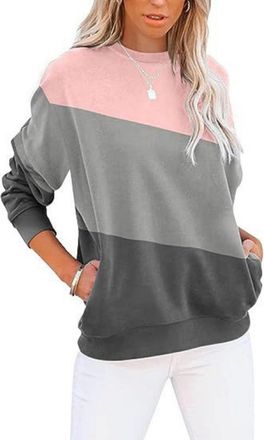 Generic Womens Sweatshirts, Womens Crewneck Jumpers Fleece Lined Warm Pullover Sweater Tops Color Block Loose Comfortable Oversized Sweatshirts with Two Pocke