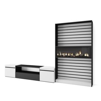 Skraut Home Skraut Home - Muebles De Sal&oacute;n Para Tv, Conjunto De Muebles Comedor, 310x186x35cm, Para Tv Hasta 80, Chimenea El&eacute;ctrica, Estilo Moderno, Blanco Y Negr