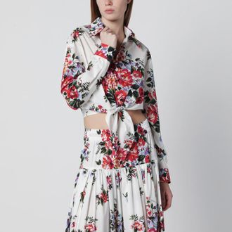 Dolce & Gabbana White cropped shirt with floral print