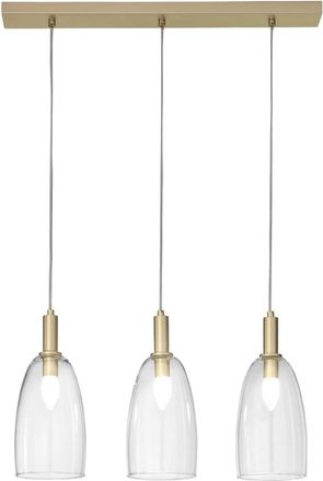 Luce-Ambiente-Design Lámpara de techo con detalles dorados y tres pantallas de vidrio sopla