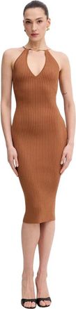 Elisabetta Franchi &Agrave; jour Gebreide Jurk met Juwelen Detail - Dames - Kleedjes - Bruin - S - Kleedjes