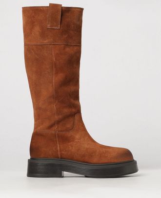 Vic Mati&eacute; Suede Leather Biker Boots with Double Pull-Tab and Mid-Calf Shaft