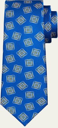 Kiton Mens Geometric Square-Print Silk 7-Fold Tie