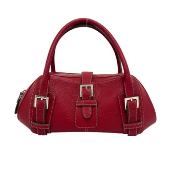 Loewe Red Color Leather Boston Bag Handbag Tote Bag (Pre-Owned)