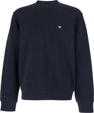 Emporio Armani Logo-embroidered Crewneck Sweatshirt - Heren - Sweatshirts - Blauw - L - Katoen - Hoodies & sweatvesten