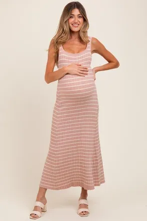 Pinkblush Lightweight Rib Fit And Flare Midi Dress in Light Pink at Nordstrom, Size Medium