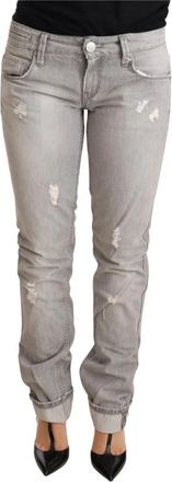 Acht Tattered Cotton Slim Fit Jeans met Omgeslagen Zoom - Dames - Slim Fit Jeans - Grijs - W26 - Katoen - Jeans