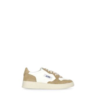 Autry Sneakers, female, Beige, Size: 10 US Ivory Leather Sneakers with Lurex Inserts