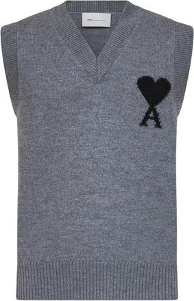 Ami De Coeur V-neck Vest - Heren - V-hals truien - Grijs - L - Wol - Truien & Vesten