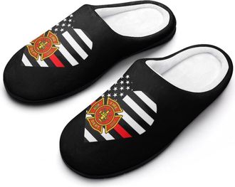 Generic Fire Department Firefighter Flag Funny Mens Cotton Slippers Shoes Novelty Soft Non-Slip Sole Home Shoe