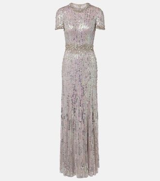 Jenny Packham Abito lungo Celeste con paillettes