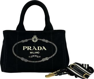 Prada Black Canvas Handbag Shoulder Bag Tote Bag (Pre-Owned)