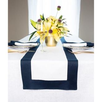 Solino Home Linen Table Runner for Dining Table, Holiday and Everyday Table Decor - Contempo in Navy And White at Nordstrom, Size Xx-Small