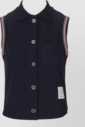 Thom Browne sleeveless pique shirt collar chest pocket trim