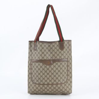 Gucci Brown Leather Coated Canvas Shoulder Bag Tote Bag (Pre-Owned)