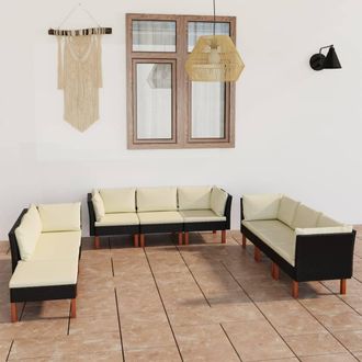 vidaXL Set De Muebles De Jard&iacute;n 9 Pzas Y Cojines Rat&aacute;n Sint&eacute;tico Negro Vidaxl