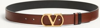 Valentino Garavani Cintura Reversibile VLogo Signature In Vitello Lucido 30 Mm Uomo DEEP CARAMEL/NERO 085