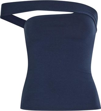 SKIMS Asymmetric Stretch-cotton top - Navy - M (UK12-14)