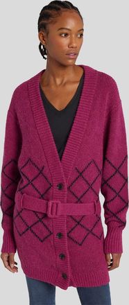 7 For All Mankind Womens Ladies Diamond Stitch Cardigan Sweater - Red Wool Blend - Size Medium