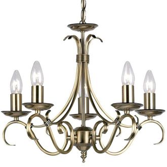 Loops Hanging Ceiling Pendant Light ANTIQUE BRASS 5x Shade Vintage Lamp Bulb Holder in Metallics