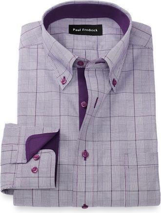 Paul Fredrick Comfort Stretch Non-iron Glen Plaid Dress Shirt With Contrast Trim