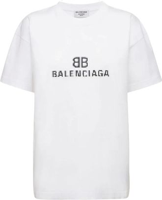 Balenciaga T-Shirts, male, White, XL, Pixelated BB Logo Printed T-Shirt